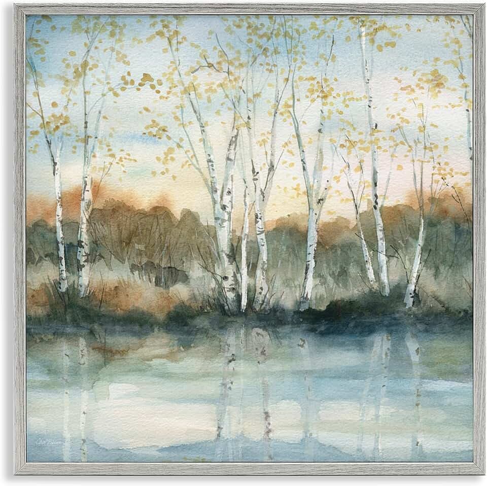 Quaint Birch Tree Reflections, 17 x 17 Inch Framed Giclée Print