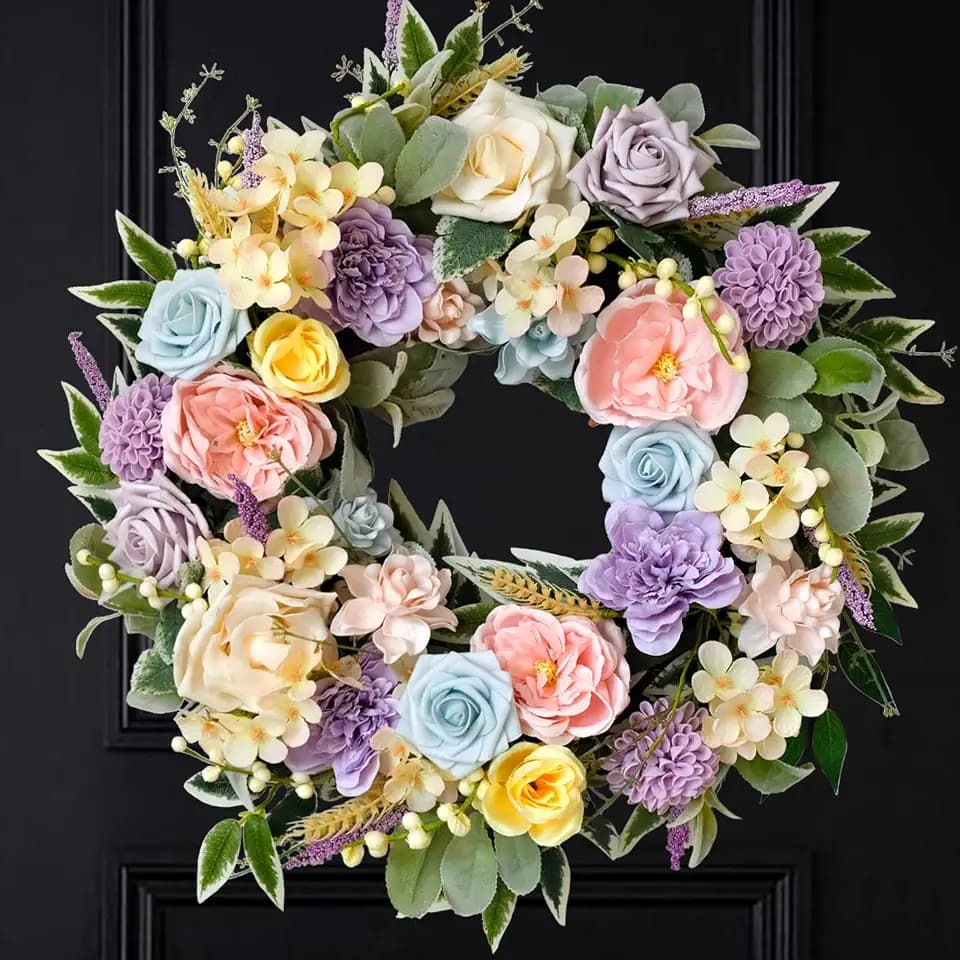 TEMPUS Spring Summer Wreath for Front Door 22 Inch Artificial Floral Wreath with Roses Peonies Hydrangeas Leaves for Door Wall Decoration Wedding Party Home Farmhouse Decoration