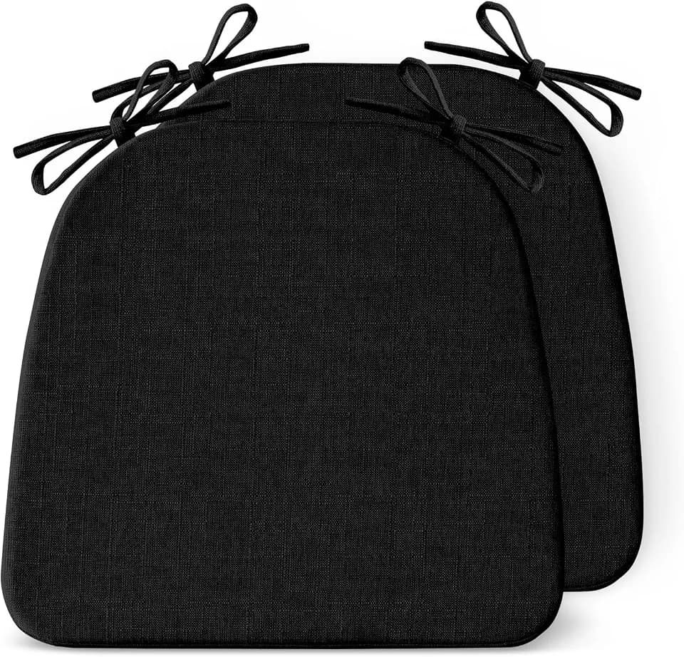 IASEAHK Chair Cushions for Dining Chairs Set of 2, Non Slip Kitchen Chair Pads, 17" x 16" x 2", Indoor Dining Chair Cushions with Ties, D-Shaped Seat Cushions for Kitchen Chairs, Black