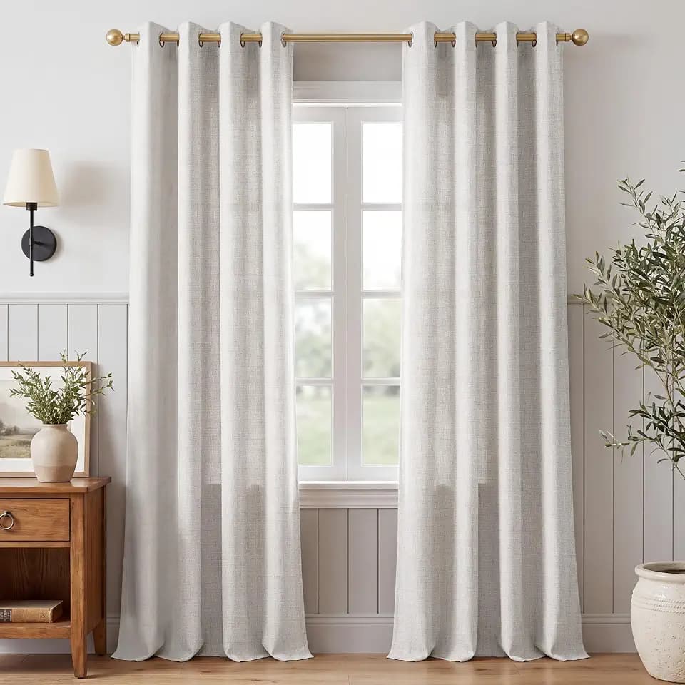 NICETOWN Natural Linen Curtains 84 Inches Long 2 Panels for Bedroom Living