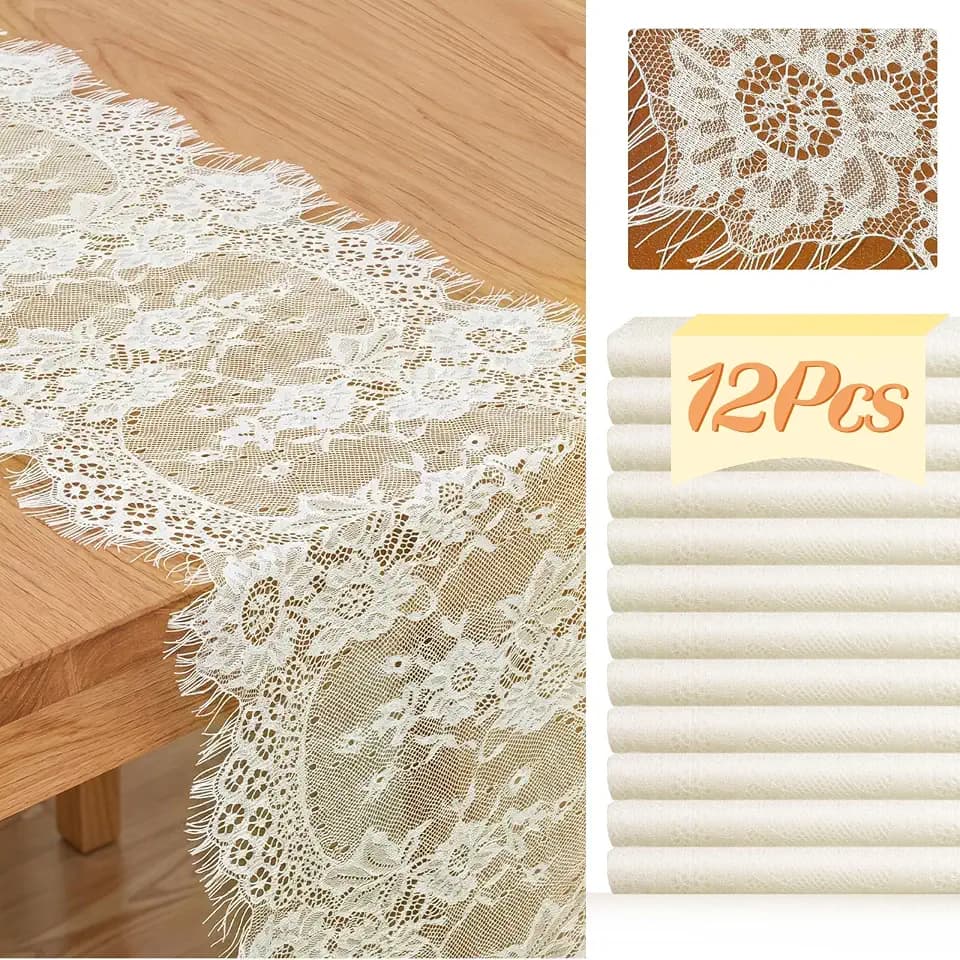 12 Pack Beige Lace Table Runners Beige Rustic Lace Fabric Table Runners