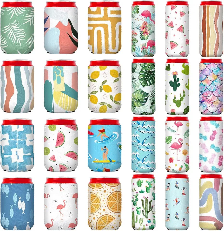 SiliFine 24 Pcs Summer Can Cooler Sleeve Insulated Neoprene Can Cooler Bulk