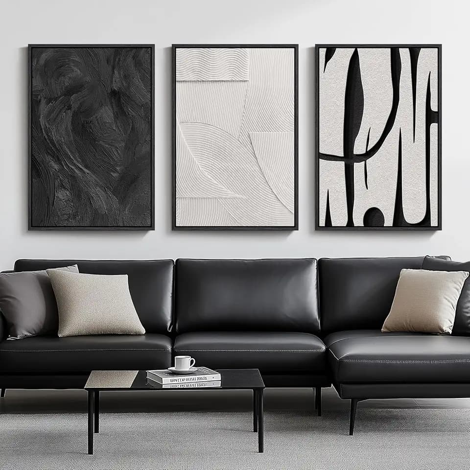 Framed Black and White Abstract Wall Art for Living Room, 3 Piece 24x36 In