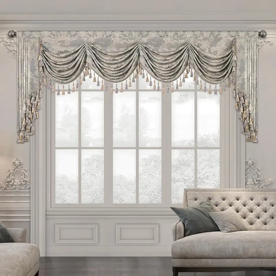 Loom and Mill Classic Victorian Waterfall Valance for Living Room W110 Inch