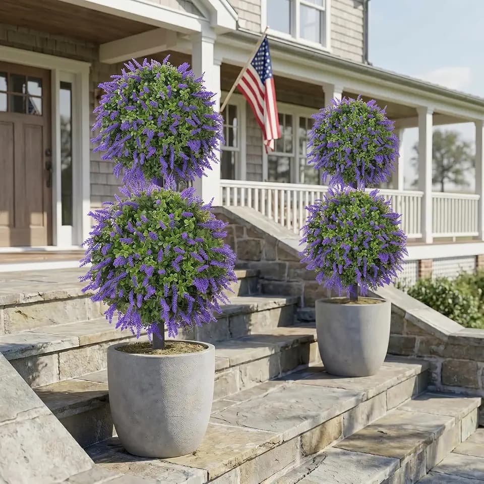 GTIDEA 2 Pcs 40" Topiary Trees Artificial Outdoor Lavender Plant with Pot
