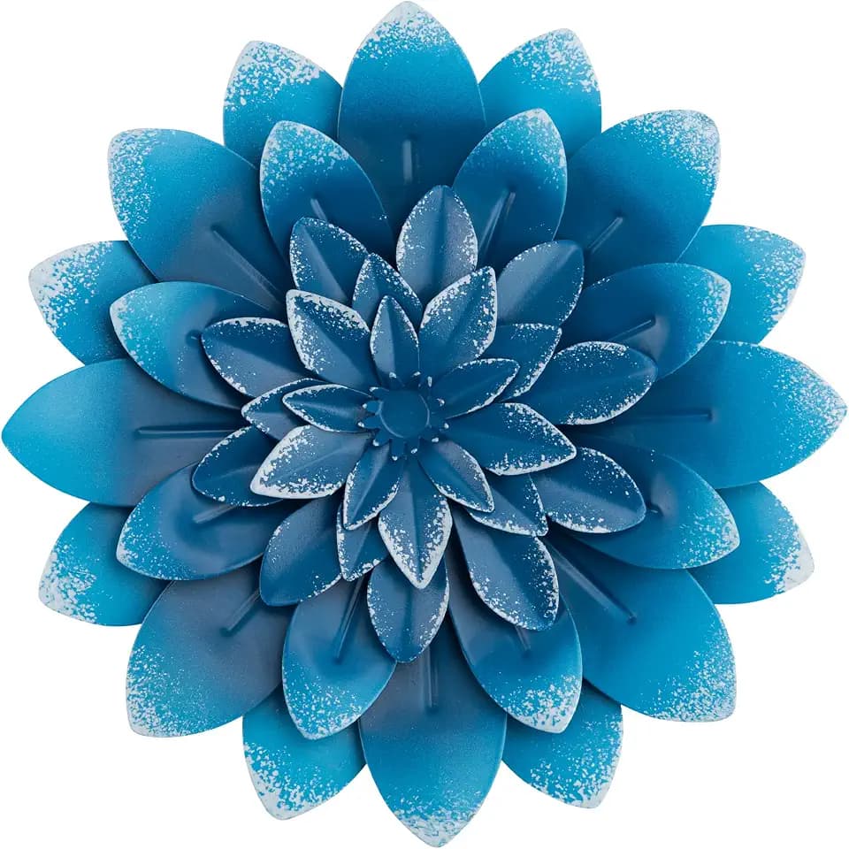 Succulent Metal Flowers Wall Decor - 3D Metal Wall Decor, Flower Art, Blue