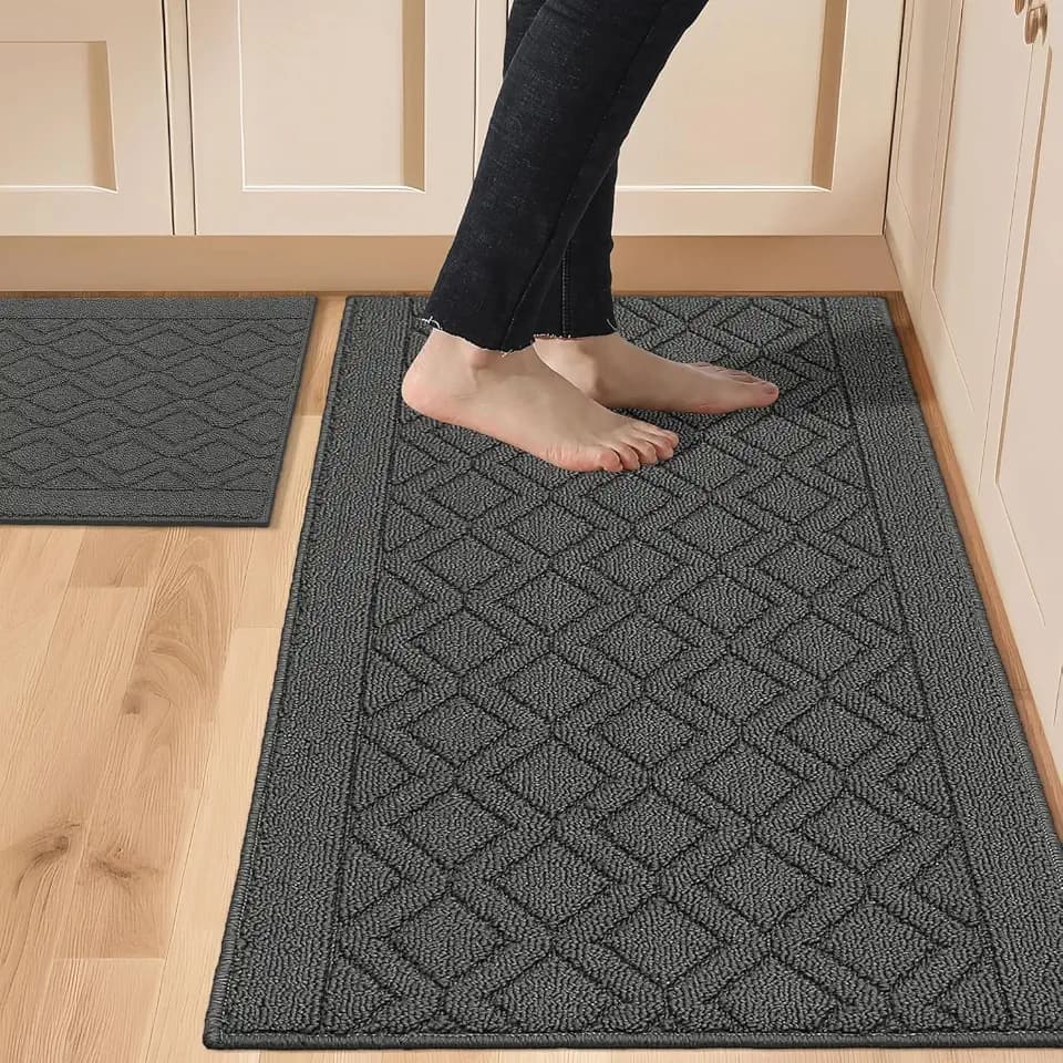 COSY HOMEER 48x20Inch/30X20Inch Kitchen Rug Mats,Grey