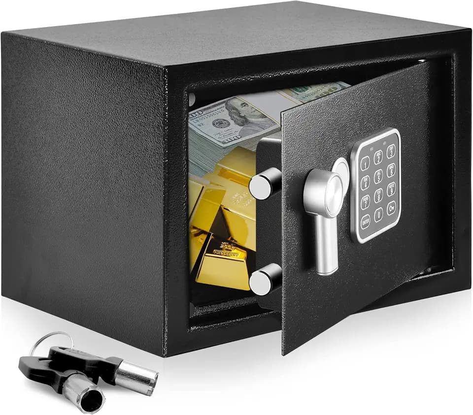 SereneLife Electronic Safe Box | Heavy Duty 13.8’’ x 9.8’’ Lockbox | Digital Keypad Code & 2 Key access | Small Money Safe for Home & Office | Secure Cash, Jewelry, Valuables | Wall & Floor Mountable