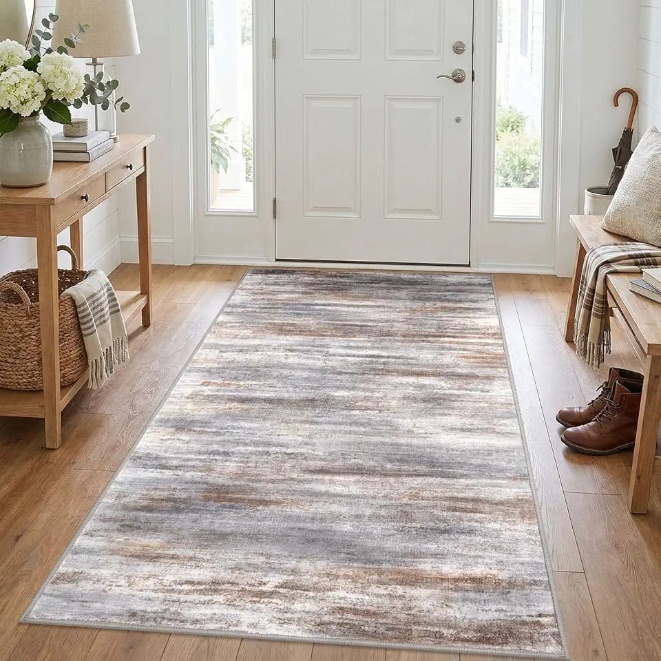 KOZYFLY 3x5 Rug Abstract Washable Rugs for Entryway Grey Brown