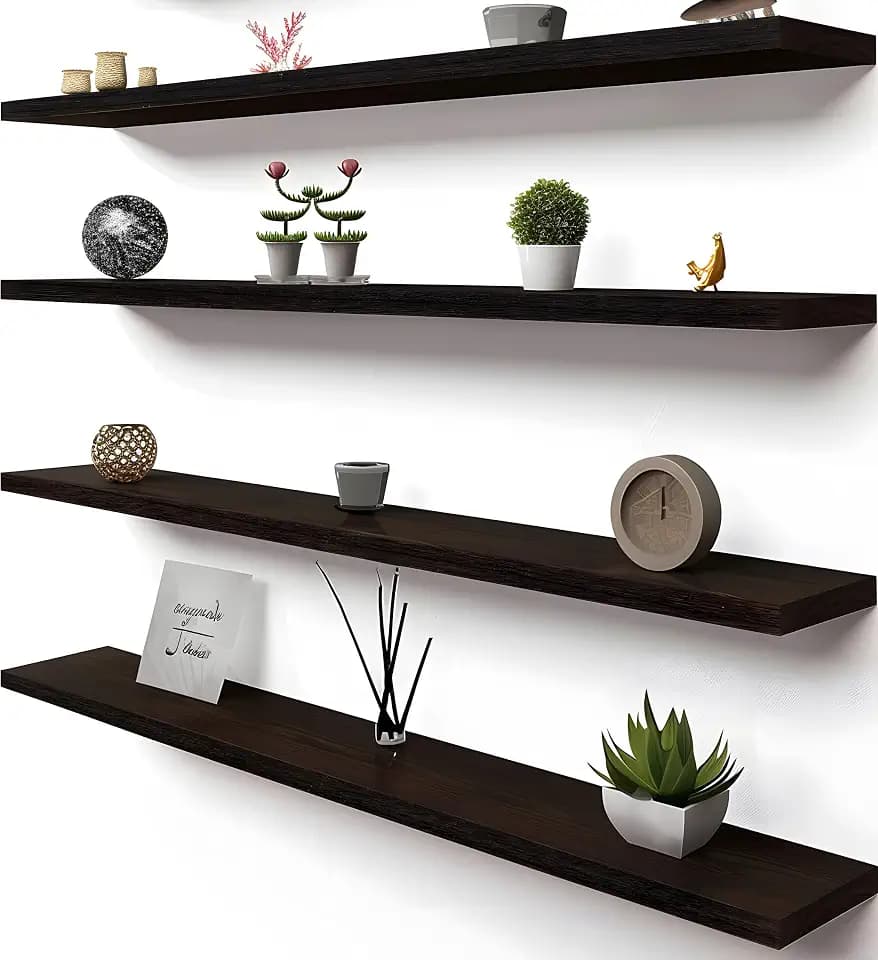 48 Inch Brown Wood Floating Shelves for Wall Rustic Wall Shelf for Bedroom Living Room Set of 4