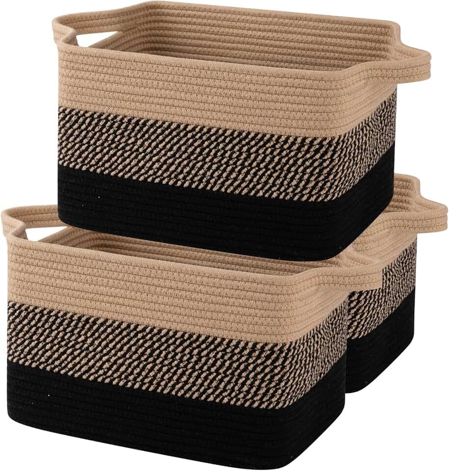 OIAHOMY Cotton Rope Storage Baskets for Organizing Black & Brown 3-Pack