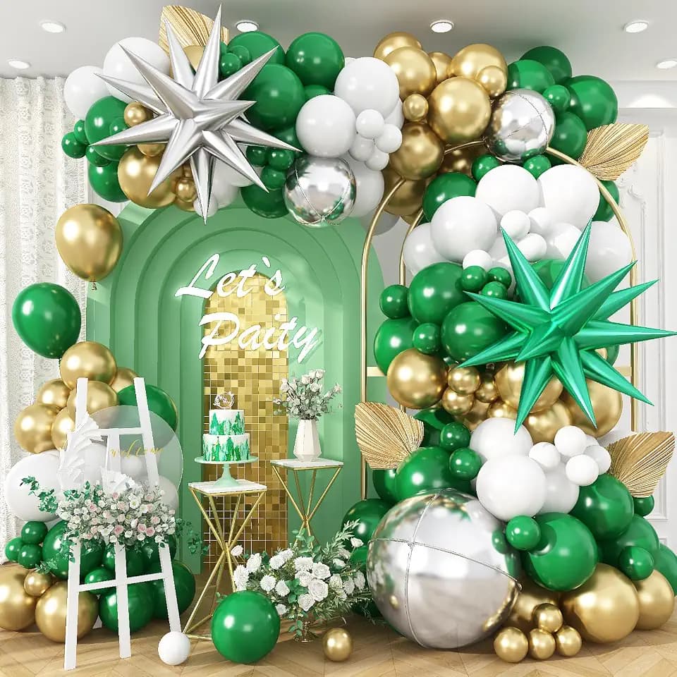 Green White Gold Balloons Arch Birthday Decor Graduation Party Anniversary