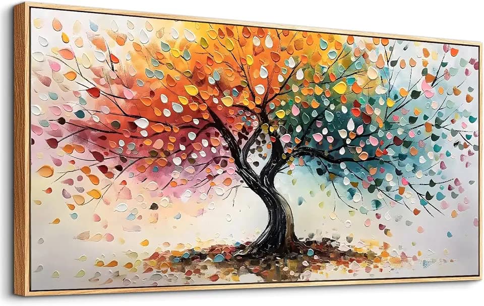 crmotu Abstract Framed Wall Art, Colorful Tree of Life Wall Decor 20"X40"