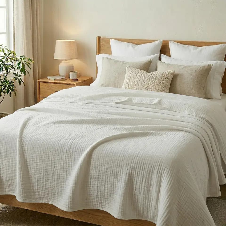 100% Cotton Soft Muslin Blankets for Adults, 6-Layer Lightweight King Size Blanket for Bed, Pre-Washed Breathable Gauze for Bed Layering, All Season Comfort, White, 108"x90"