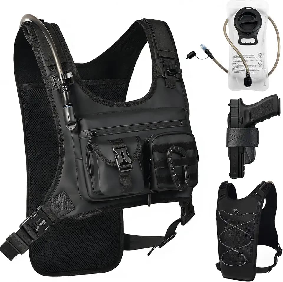 Hydration Running Vest Backpack with 2L Water Bladder - Lightweight & Reflective Chest Pack with Gear Holder, Includes Free Carabiner for Hiking, Running, Cycling, Marathon (Men & Women)