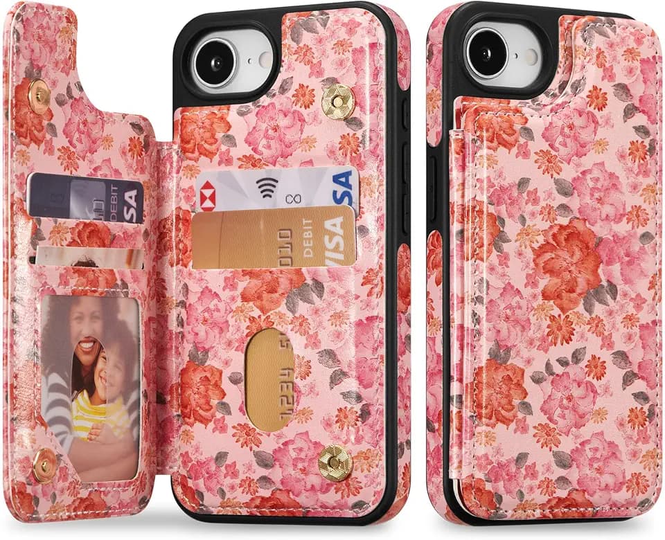 ZCDAYE Wallet Case with Card Holder for iPhone 17e/iPhone 16e, Pink Flowers