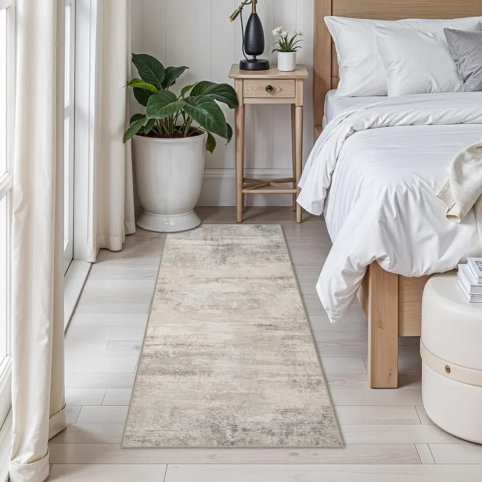 Washable Entryway 2x5 Runner Rug: Easy-Clean Kitchen Bedroom Carpets Non Slip Non-Curl Edge Rugs for Hallway Laundry Indoor Soft Modern Abstract Home Decor Floor Mat for Bathroom 2x5 Beige