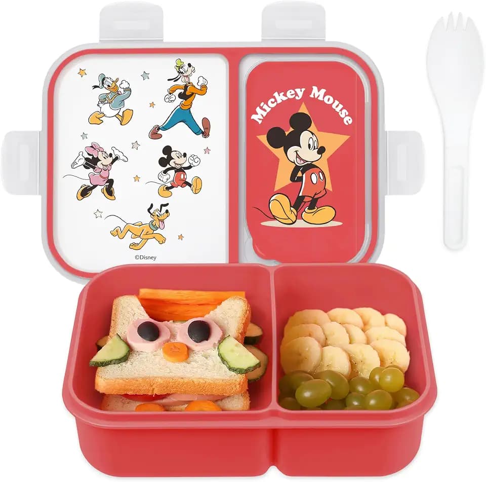 Disney Mickey Bento Box for Kids, Divided Compartments, Leak-Proof