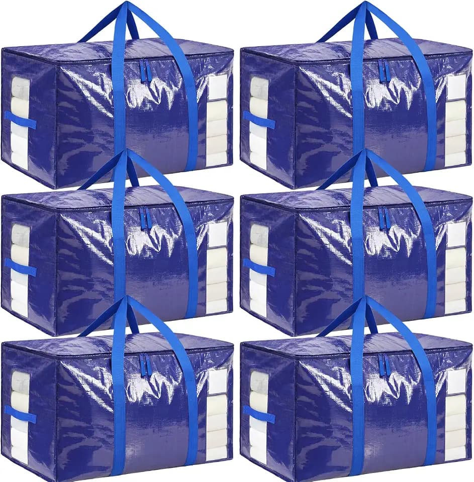 BAGAIL 6 Pack Blue Heavy Duty Moving Bags, Storage Bags with CLear Window