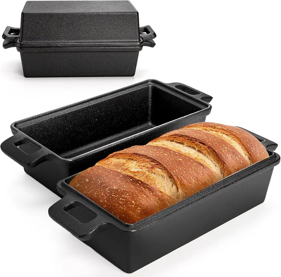 Tosnail 9 x 5 Inches Cast Iron Bread Loaf Pan with Lid, 2 Piece Set Sourdough Baking Pans for Homemade Bread