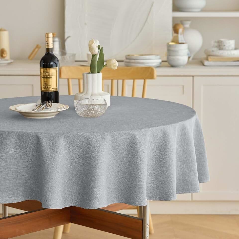 Decorelia Waterproof Round Tablecloth for Round Dining Table, Decorative Rustic Soft Wipeable Table Cloths Cover Indoor Outdoor Use for Holiday,Wedding, Kitchen (70 Inch,Round (4-6 Seats),Cool Grey)