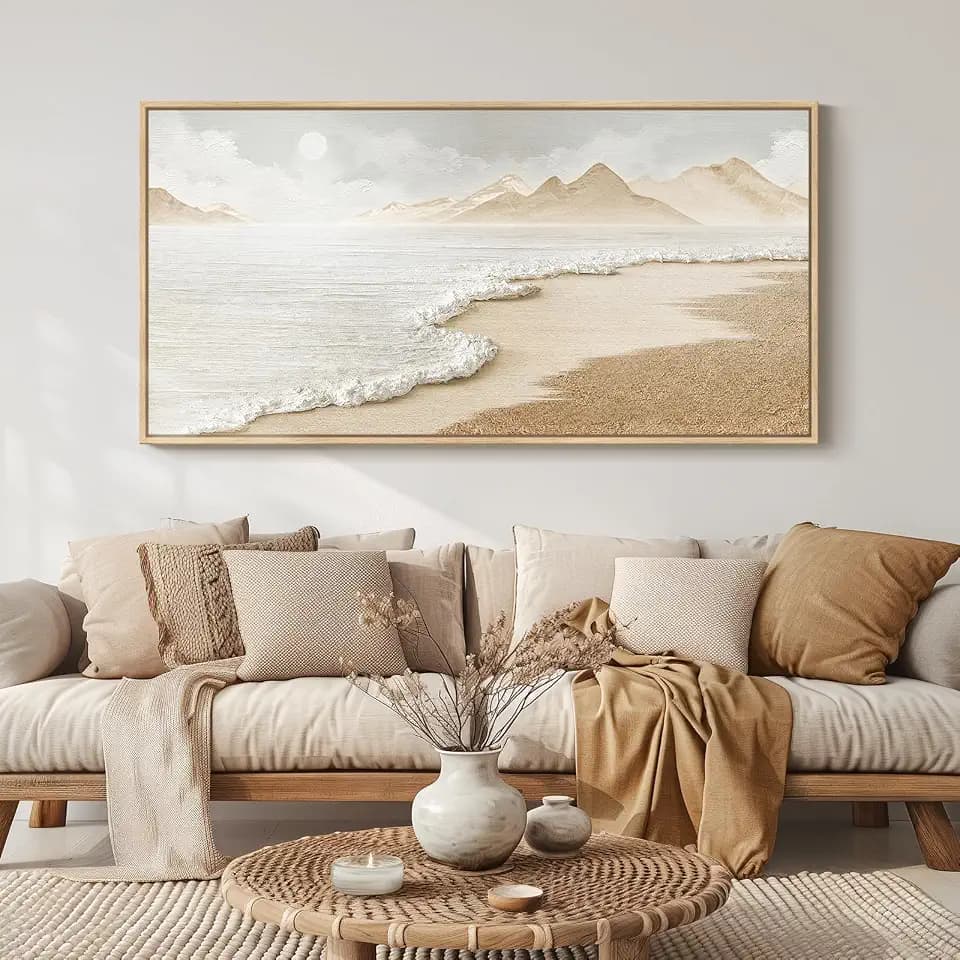 Framed Boho Coastal Ocean Wall Art, Extra Large Beach Decor, 30x60 Inch