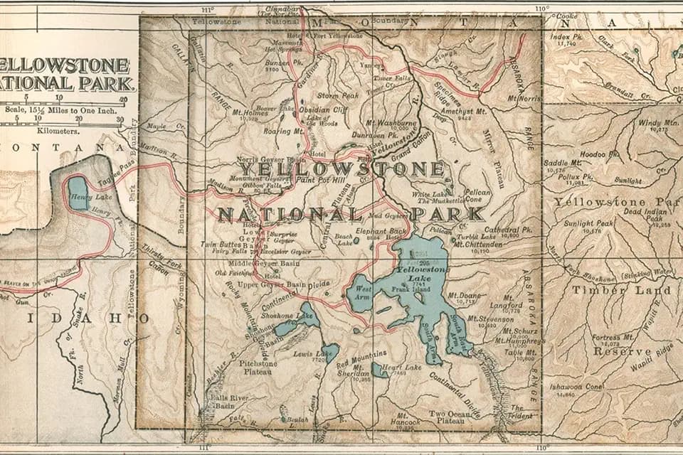 ART.COM Wall Art Print Map of Yellowstone National Park (C. 1900), Maps by Encyclopaedia Britannica, 36" x 24"