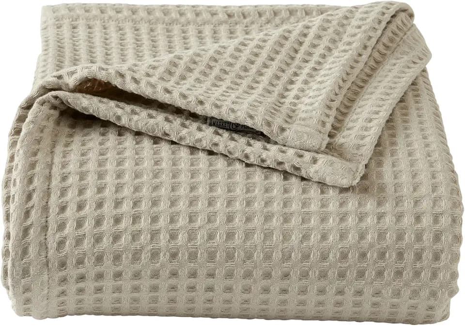 100% Cotton Waffle Weave Bed Blanket | Soft, Breathable, and Lightweight Blanket for All-Season | Perfect for Layering | Brielle Collection (Full/Queen, Linen)
