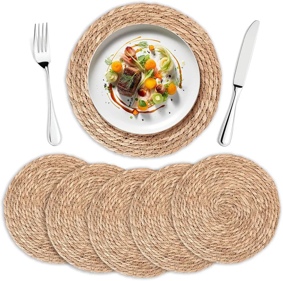 Round Woven Placemats, Rattan placemats, 13 Inch, Set of 6