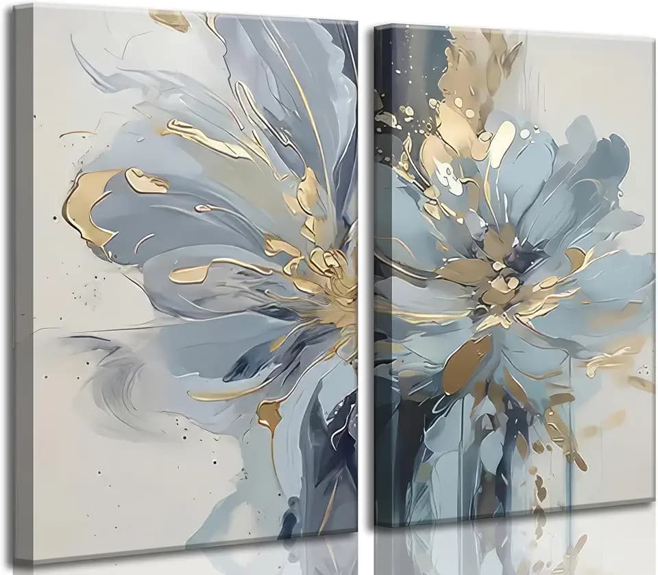 KecKoth 2Pcs Neutral Abstract Floral Canvas Wall Art 16x24 Inch