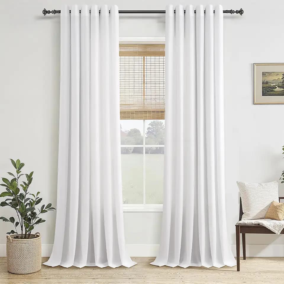 Jowels White Linen Grommet Curtains 96 Inch Length 2 Panels for Living Room