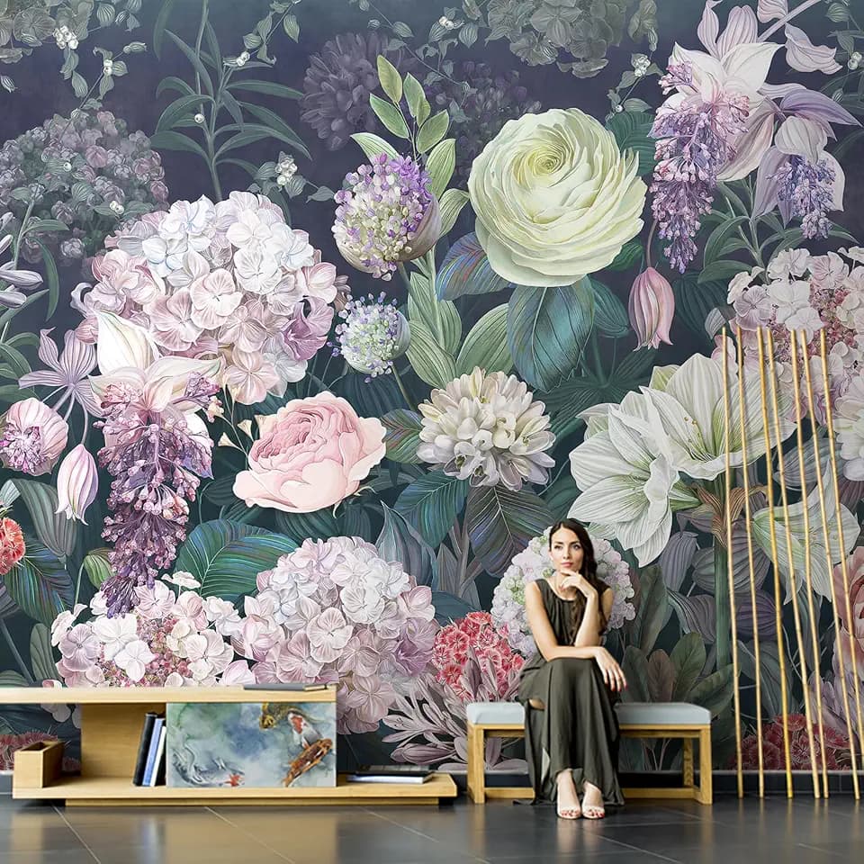 Floral Wall Murals Peel and Stick, Large Flower Canvas Wallpaper