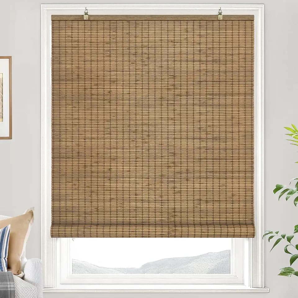 LazBlinds Cordless Bamboo Shades, 33" W x 64" H, Highfield Teak