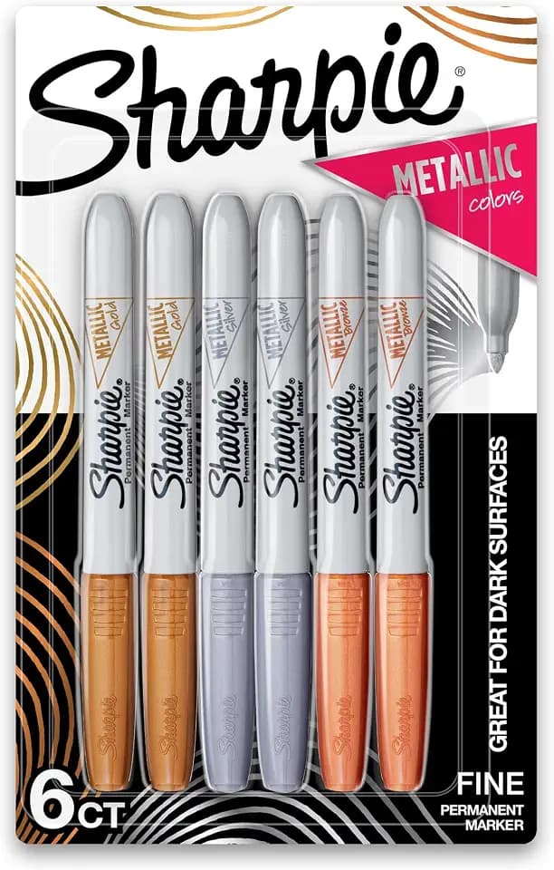 Sharpie Metallic Permanent Markers, Fine Point, Assorted Metallic, 6 Count