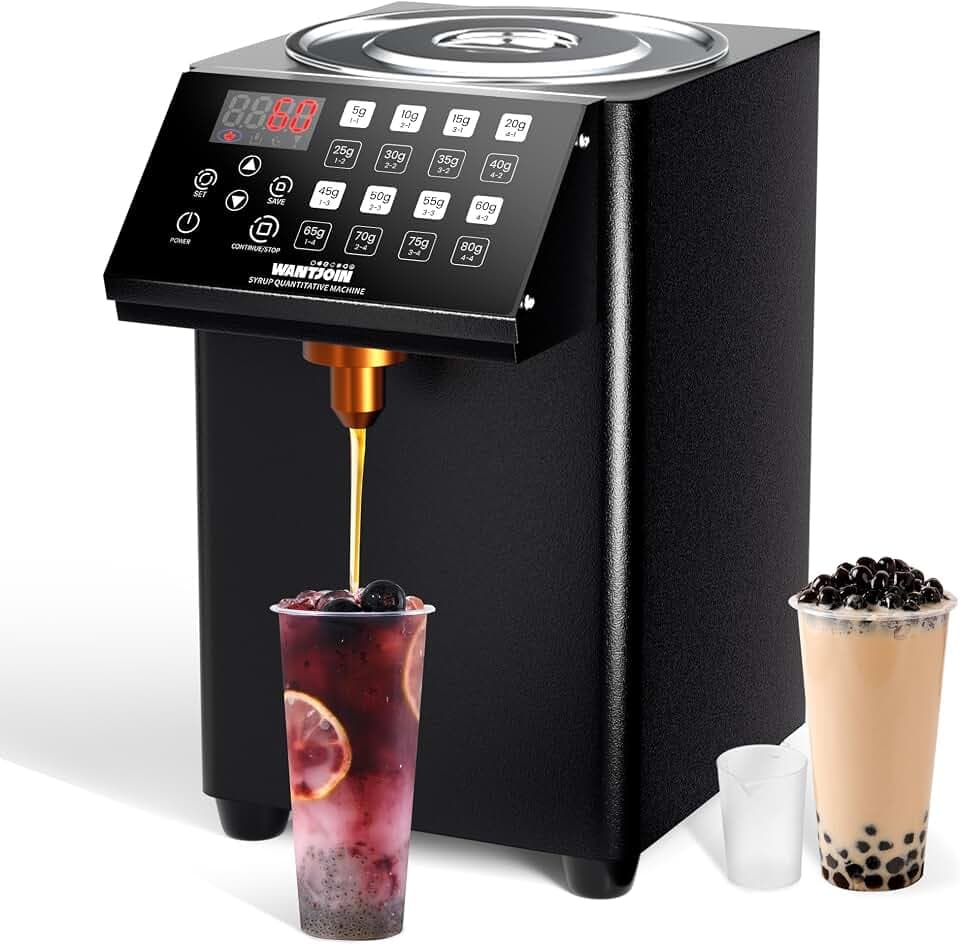WantJoin Fructose Dispenser - Stainless Steel Automatic Syrup Dispenser with 16 Programmable Presets for Bubble Tea, Coffee, Juice Bar Commercial Use, Black