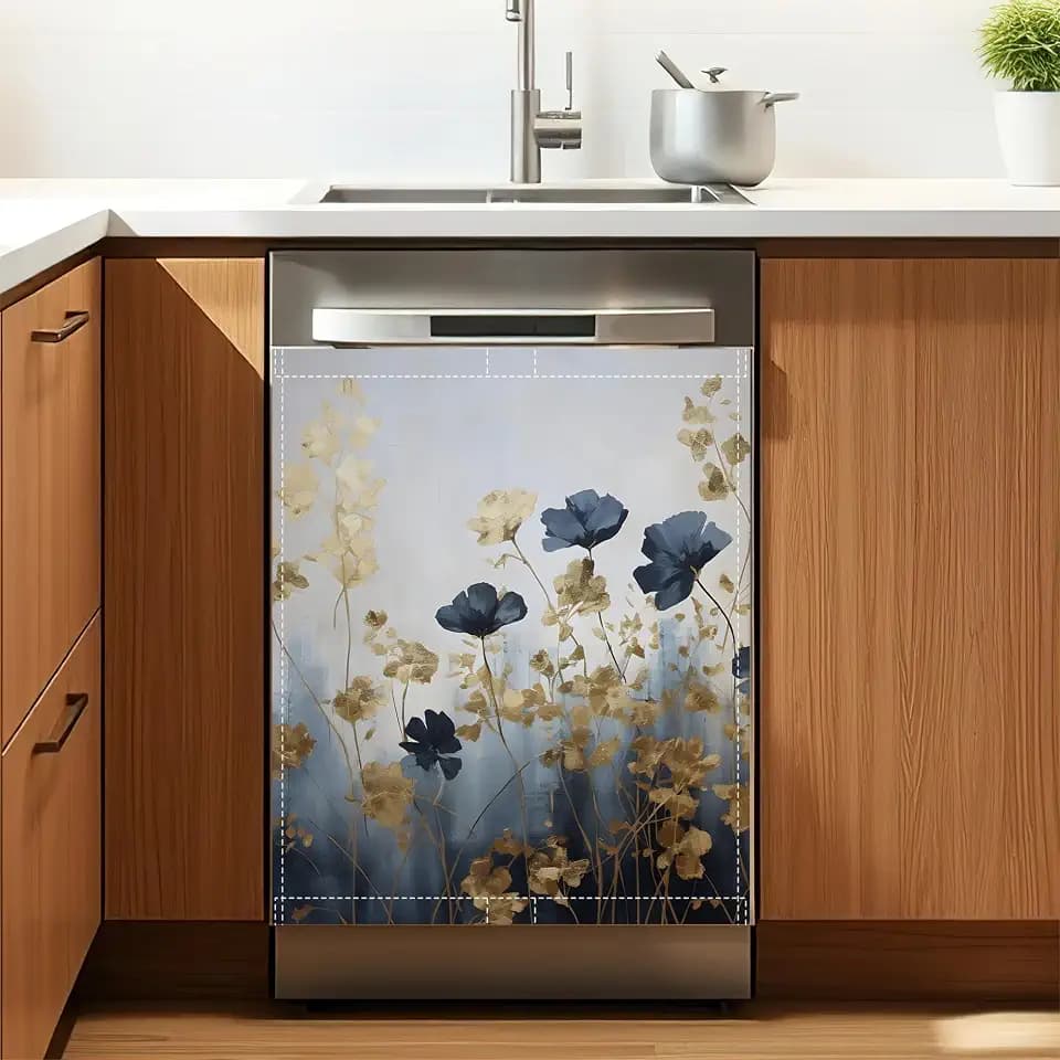 Blue Flowers Dishwasher Magnet Cover for Kitchen Décor