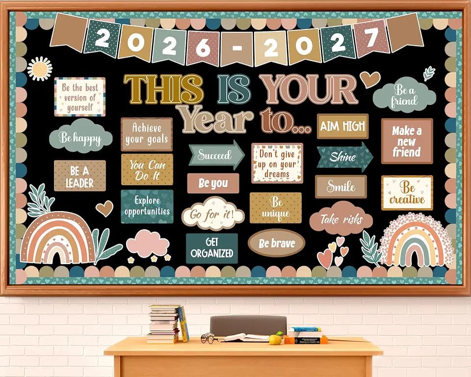 Boho Classroom Bulletin Board Set Retro Boho Inspirational Motivational Decor This is Your Year Cutouts Welcome Back to School Bulletin Board for School Office Chalkboard Wall Door Decoration Supply