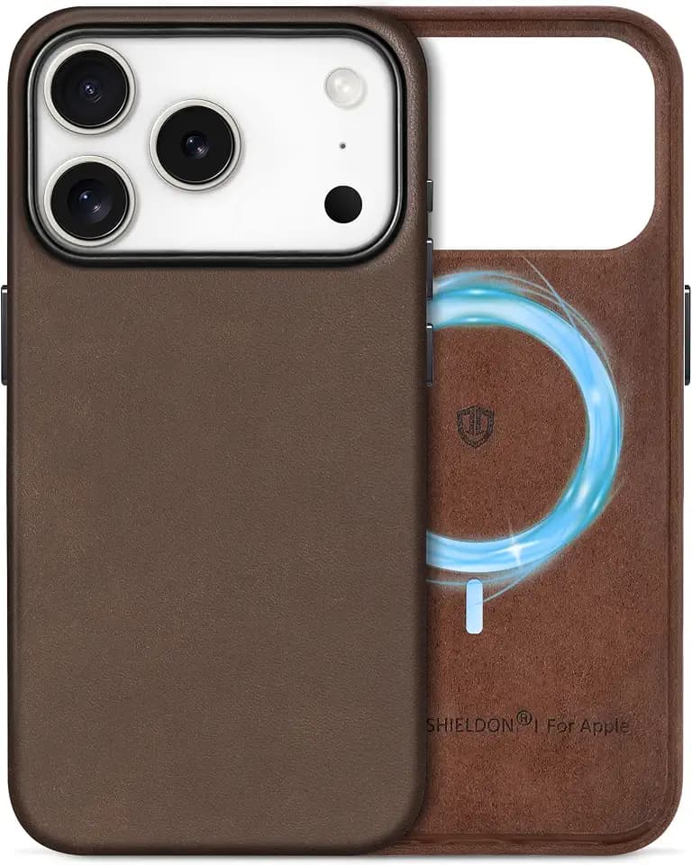 SHIELDON Lederhülle für iPhone 17 Pro 6,3" 5G 2025, Dunkelbraun