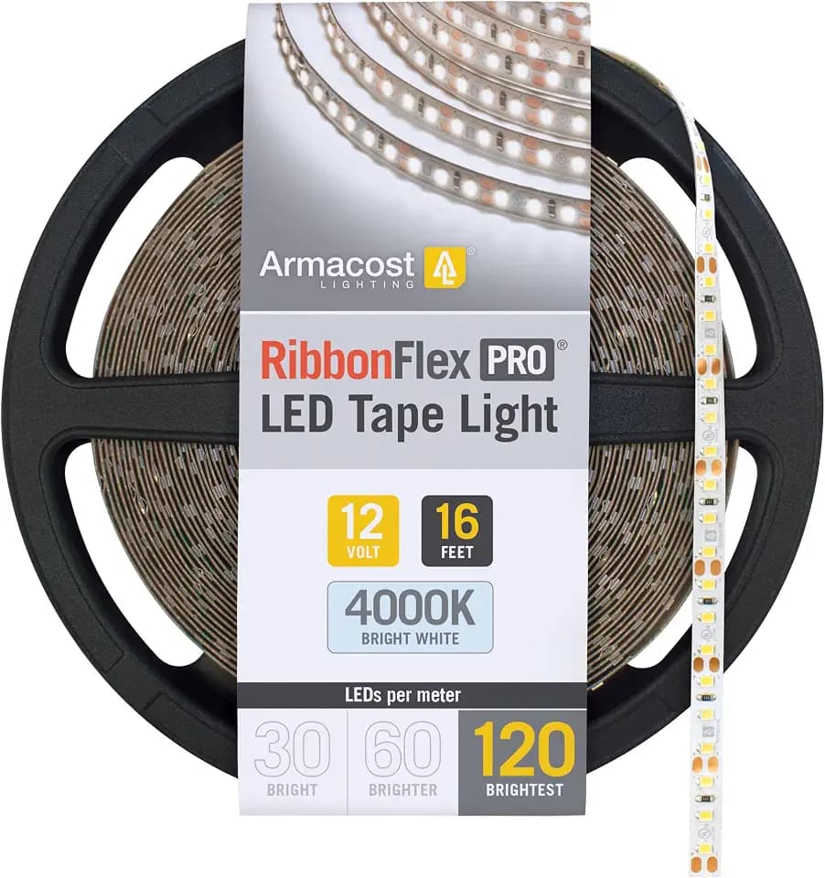 Armacost Lighting RibbonFlex Pro 12V White LED Strip Lights 120 LED/m, 4000K, 16.4 ft 153230