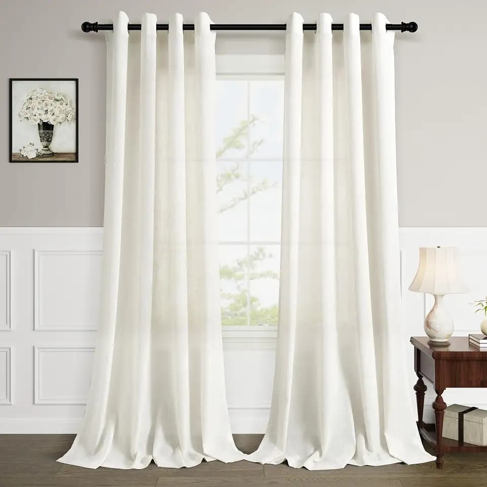Aersas Linen Curtains 95 Inch Long for Living Room Grommet 2 Panels Cream