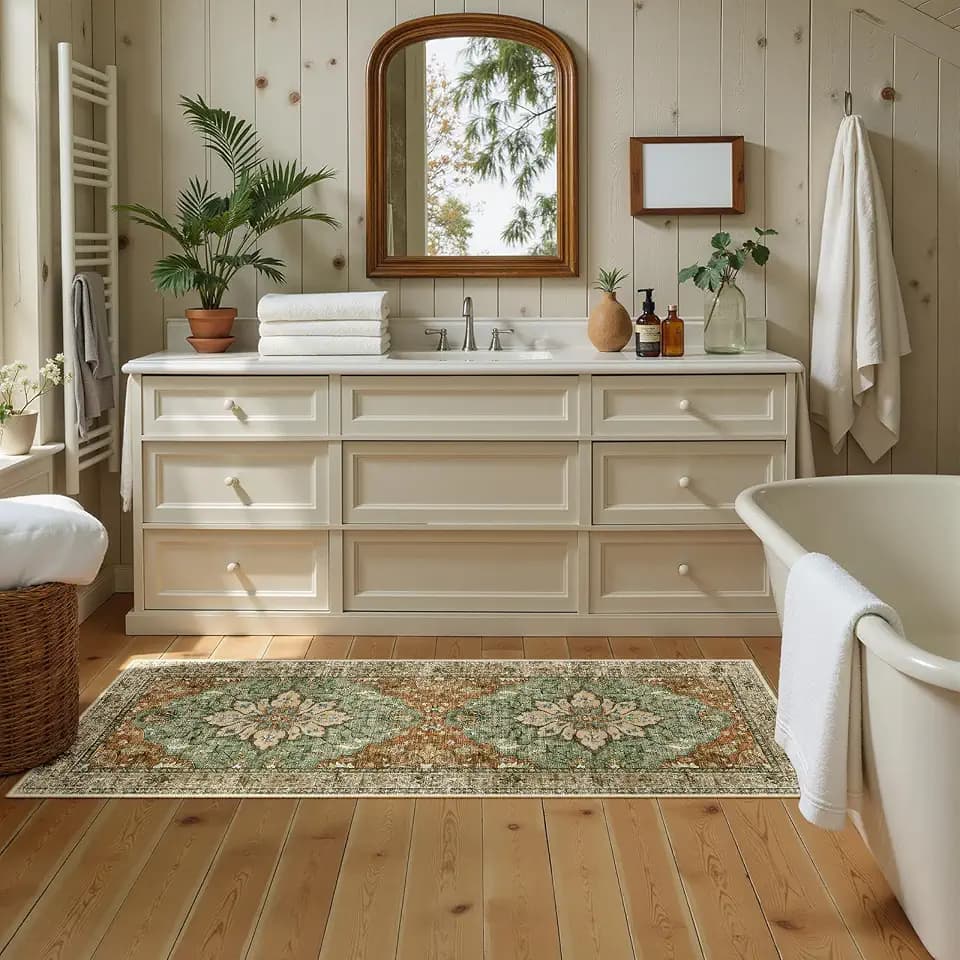 RELEANY Washable Area Rug, Runner 2'x5', Brick/Brown/Green