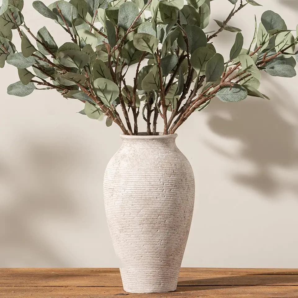 Vanselia Ceramic Flower Vase Home Decor - Large Tall Farmhouse Table Vases Rustic Vintage Living Room Kitchen Bedroom Decorations for House Book Shelf Office Coffee Desk Dining Fireplace (12" Retro)