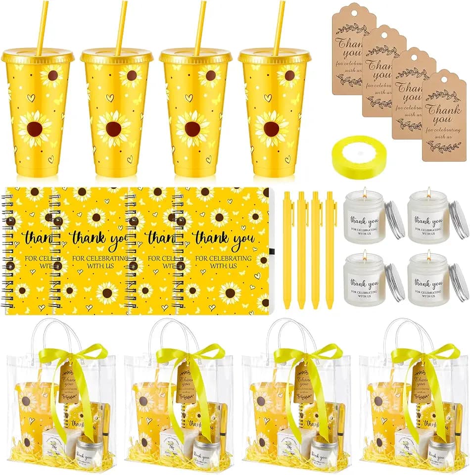 Nuogo 4 Sets New Parent Shower Prizes Bulk, Yellow Color, Sunflower Style
