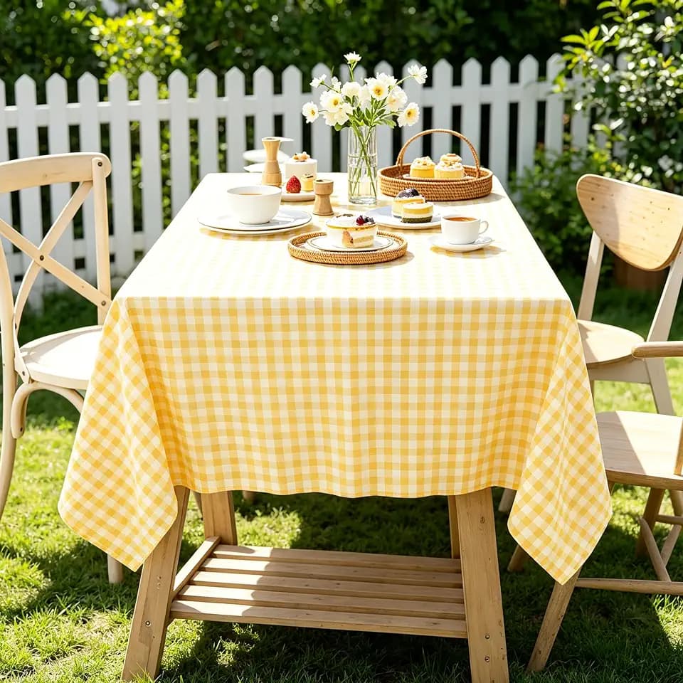 Gingham Tablecloth 54x72 Inch, Yellow Plaid Tablecloth for Dining