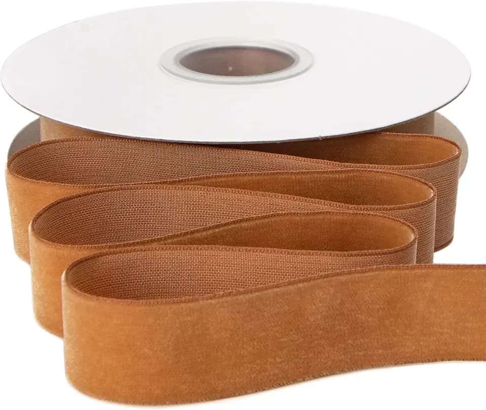 Ribbli Polyester Khaki Velvet Ribbon,1 Inches Continuous10-Yard Spool,Christmas Ribbon for Gift Wrapping,Floral Bouquets, Home Decor