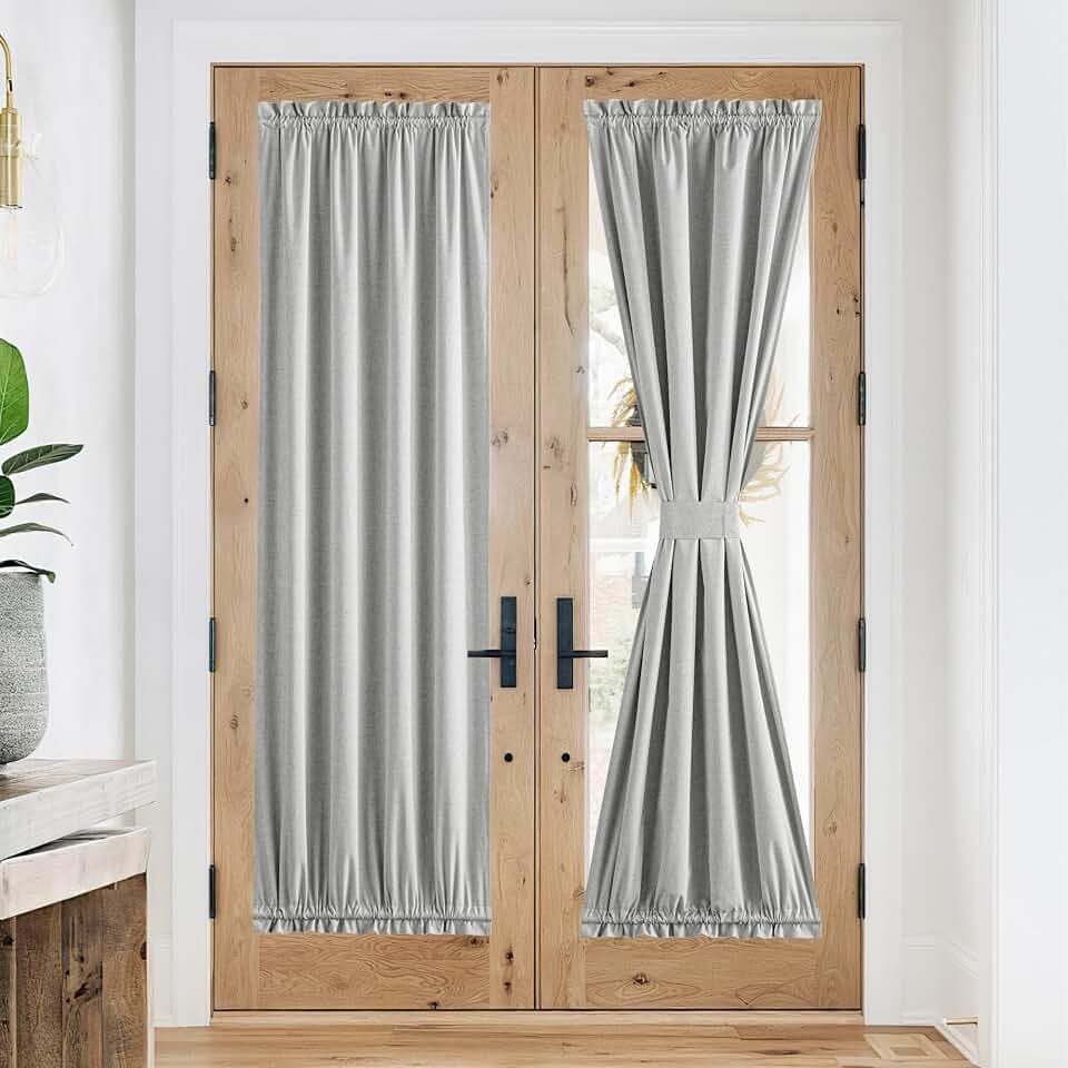NICETOWN 100% Blackout French Door Curtains, Farmhouse Kitchen Window Covering for Patio Glass Door, Drill-Free, Easy Installed Window Curtains, 1 Panel, 30" W x 72" L, Light Grey