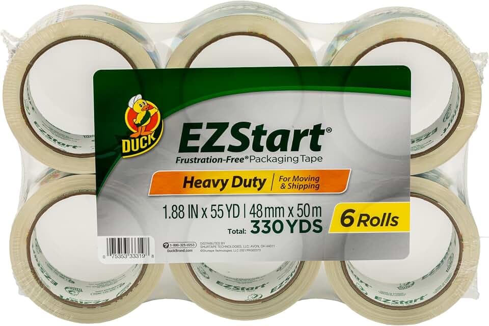 Duck Brand EZ Start Packing Tape Refill Rolls, 1.88 in x 54.6 Yds, 6 Rolls