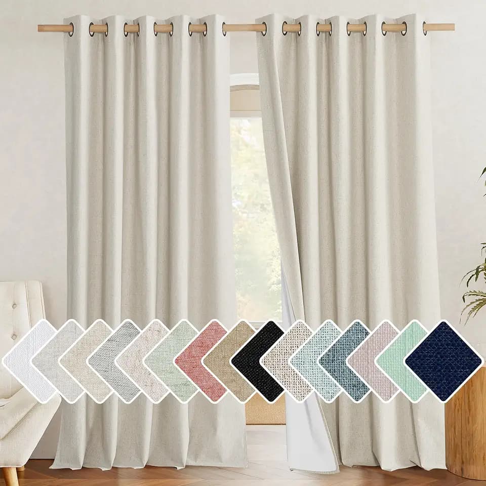 NICETOWN Extra Long Natural Linen 100% Blackout Curtains 120 inches Length 2 Panels Set with Thermal Insulated Liners, 62" Width, Farmhouse Style Window Draperies for Patio Sliding Glass Door