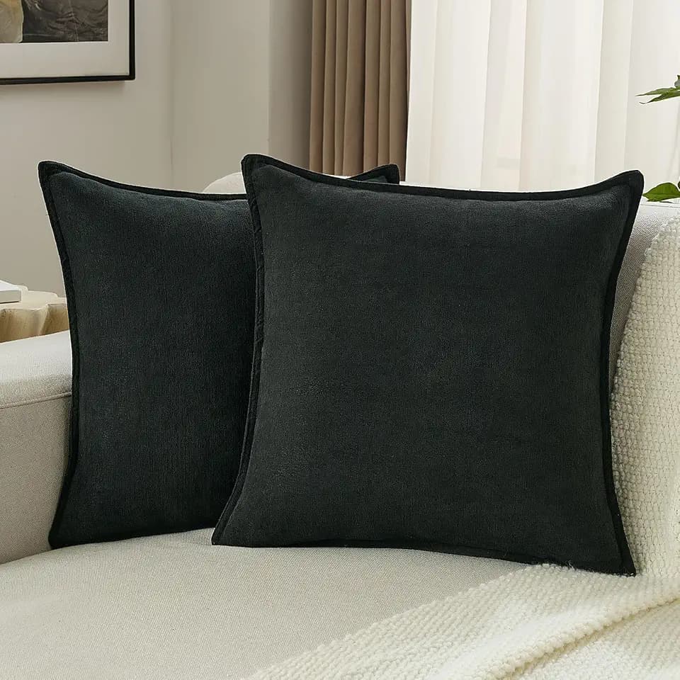 FUTEI Pack of 2 Chenille Throw Pillow Covers 24x24 Inch, Black