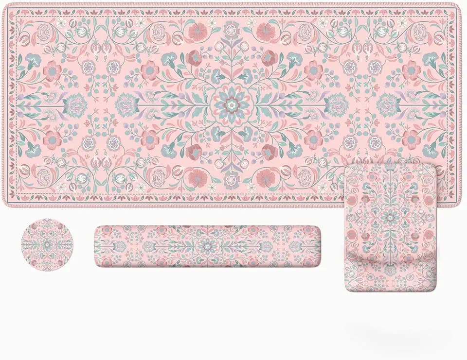 iLeadon Pink Desk Mat Set, Ergonomic Mouse Pad with Wrist Rest